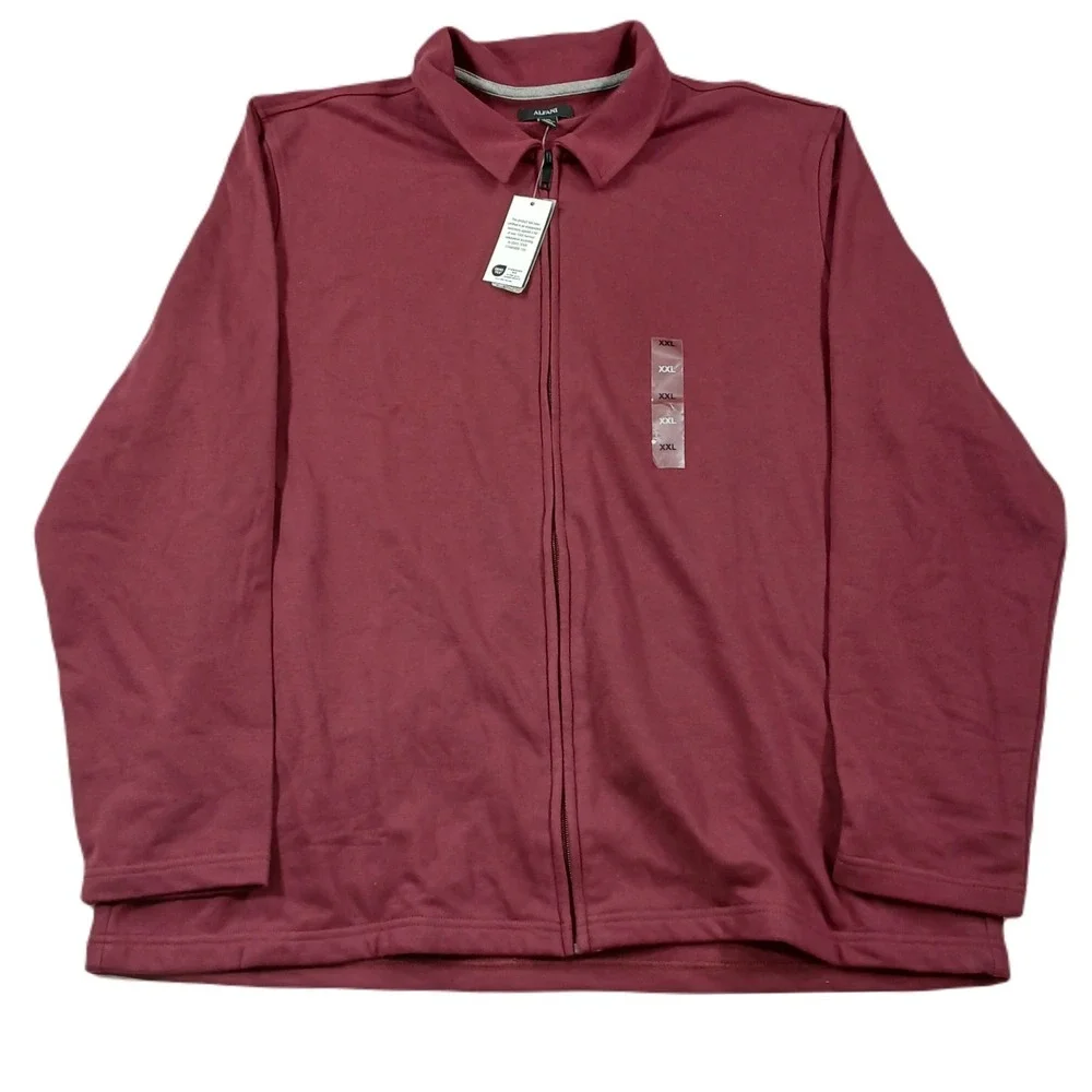 Alfani Zip-Front Sweater Jacket Mens 2XL Maroon Banner Cotton‎ Blend NEW